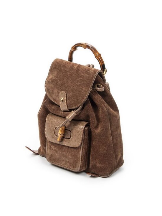 Gucci Mini Bamboo Backpack Brown Suede Leather